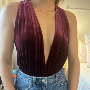 Burgundy/Maroon V-neck Bodysuit